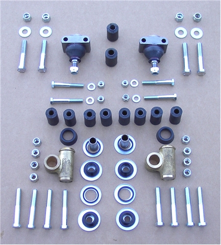 FRONT SUSPENSION KIT INCLUDES  ball joints (2) wishbone bush (8) shock bush (2) OE trunnion (2) trunnion kit (2) trunnion seal (2) bolts &amp; locknuts (16)